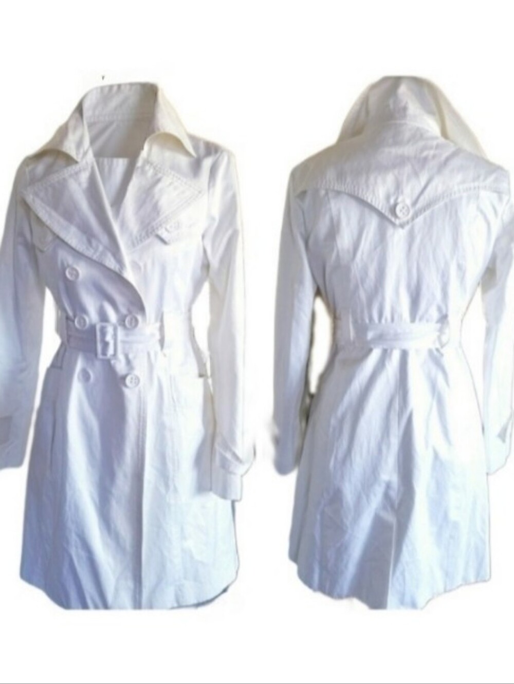 Bebe White Tie Waist Size Small Pea Coat Trench Coat Jacket